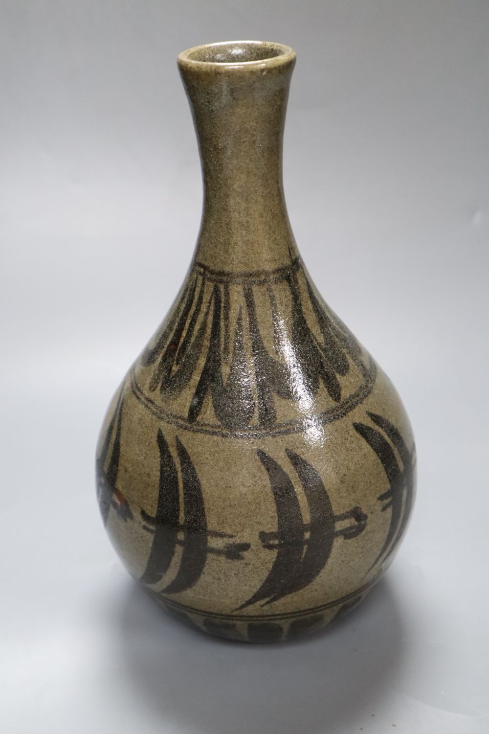 Ursula Mommens 1908-2010, brown stoneware bottle vase, impressed seal mark, 28cm